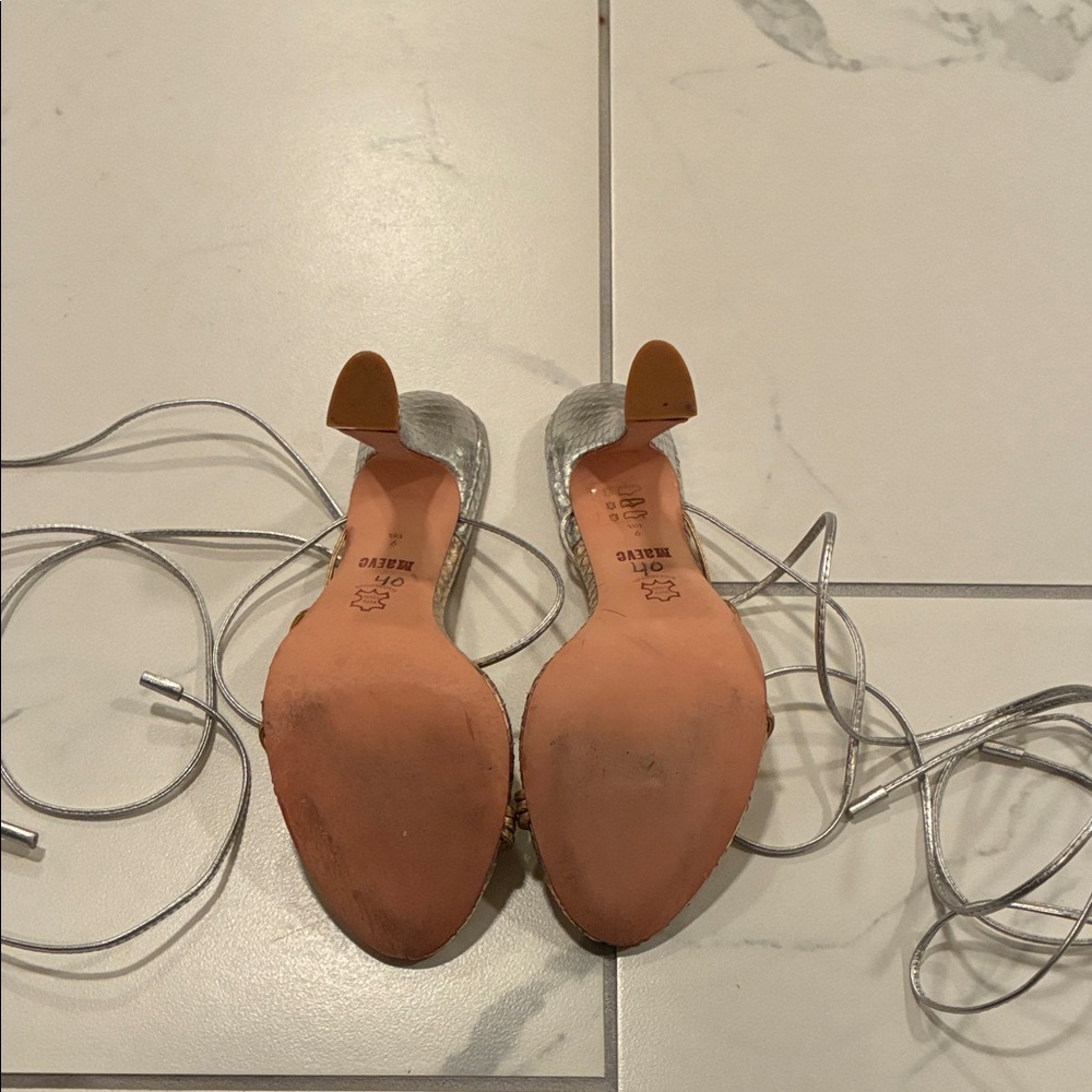 Maeve Silver and Gold Heeled Tie Up Sandals - Picture 7 of 8